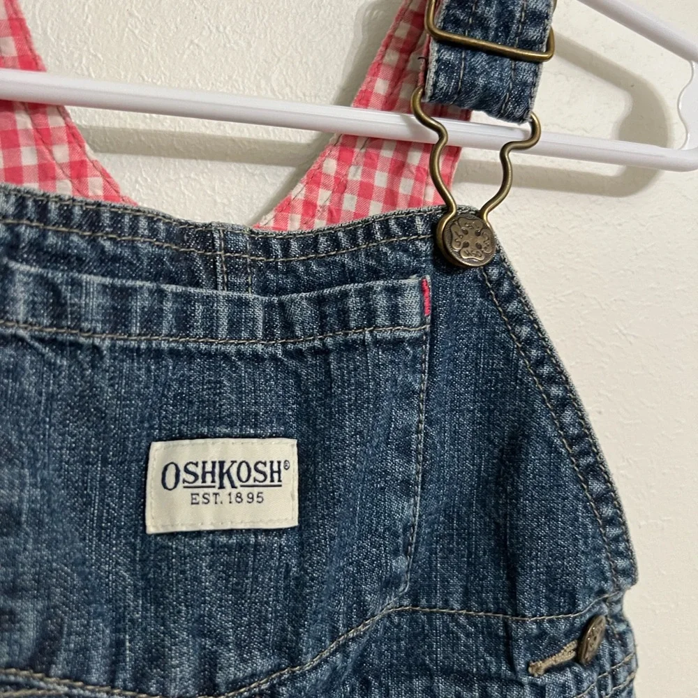 Vintage Y2K OshKosh B'gosh Denim Overall dress with Pink Gingham Lining